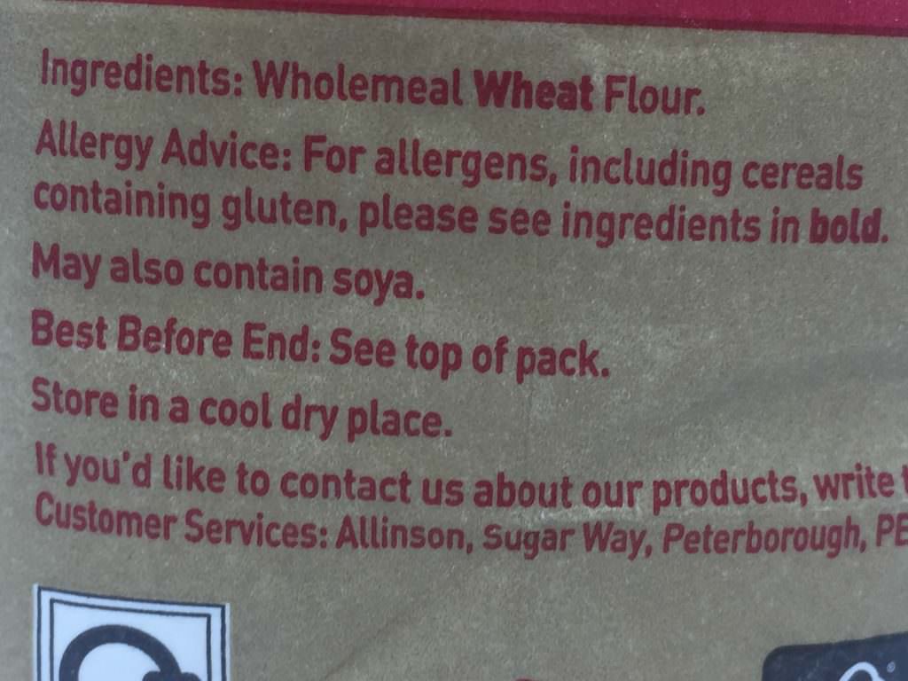 Allinsons Plain Wholemeal Allergens