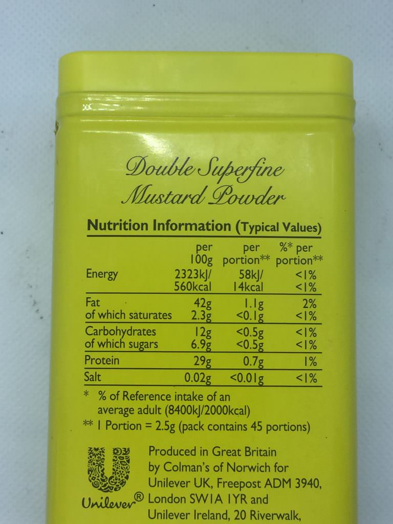 English Mustard Powder - Nutrition Label